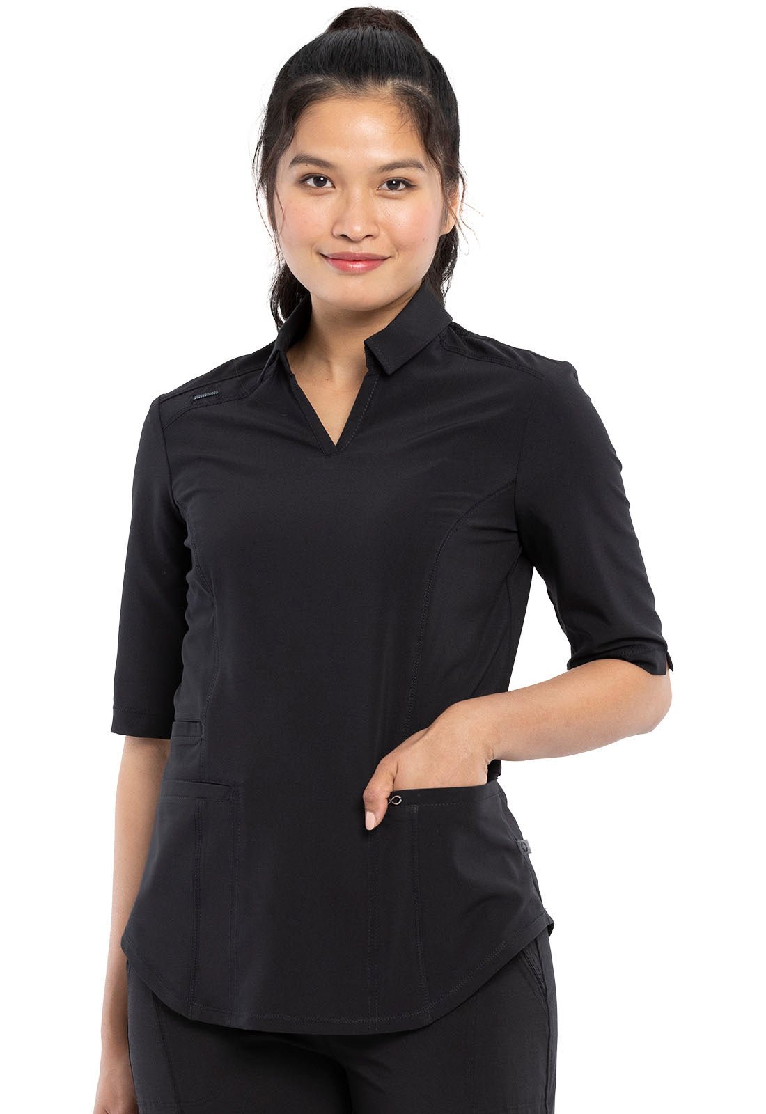Black Infinity Scrubs Polo Shirt - Front View