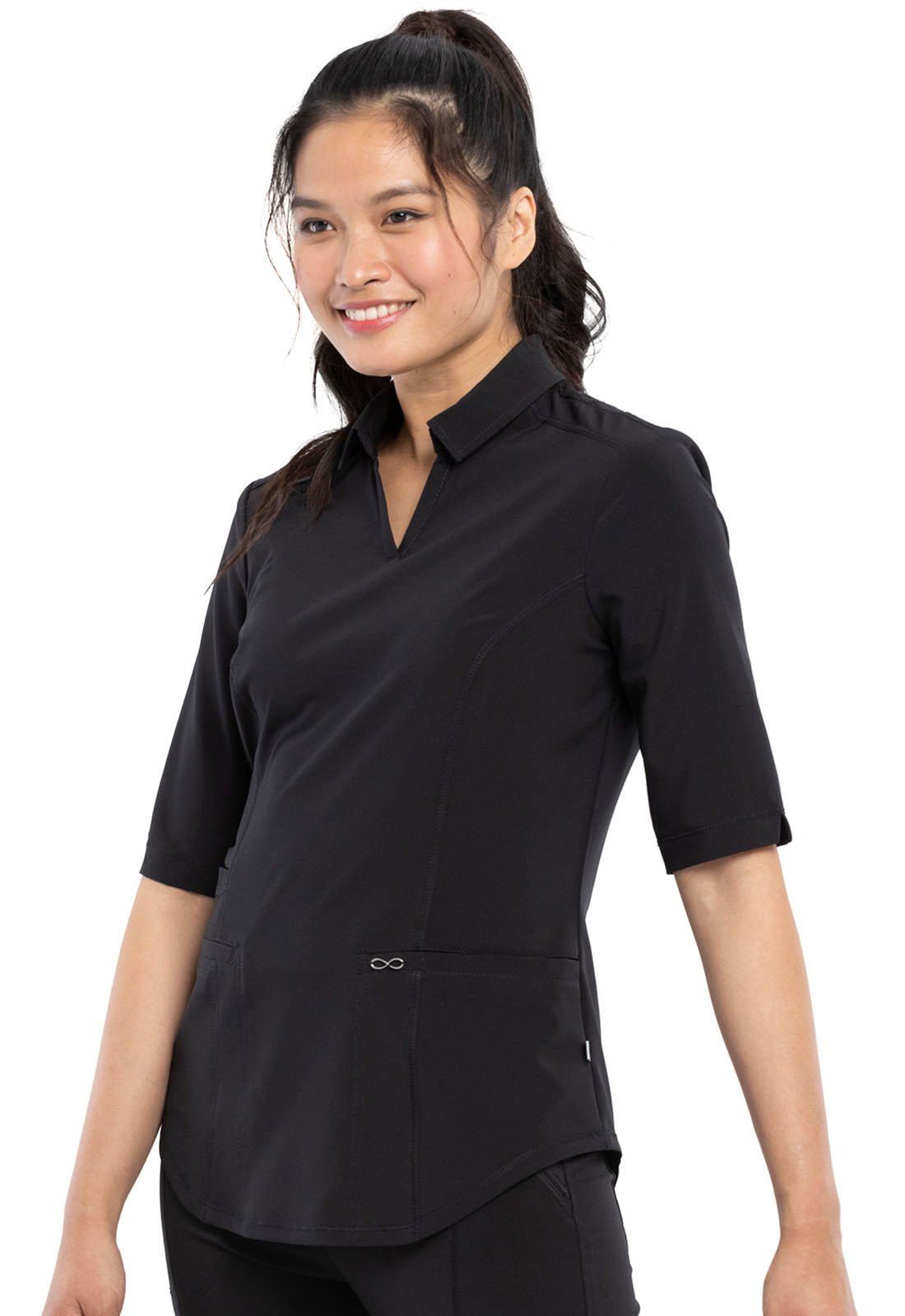 Black Infinity Scrubs Polo Shirt - Left Side View
