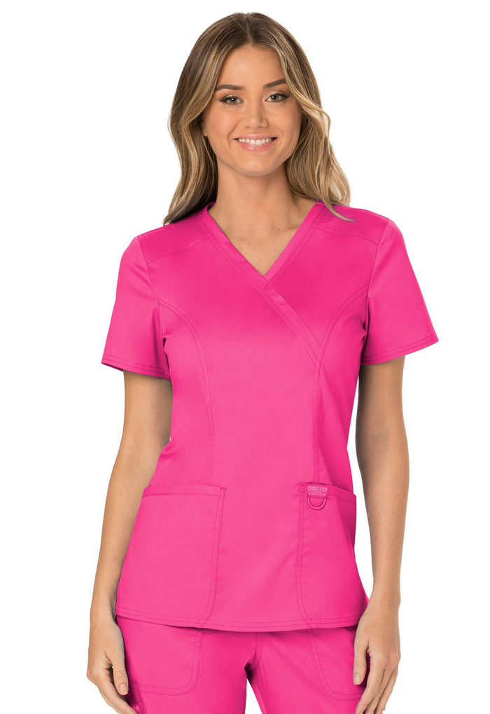 Electric Pink Revolution Mock Wrap Top - Front View