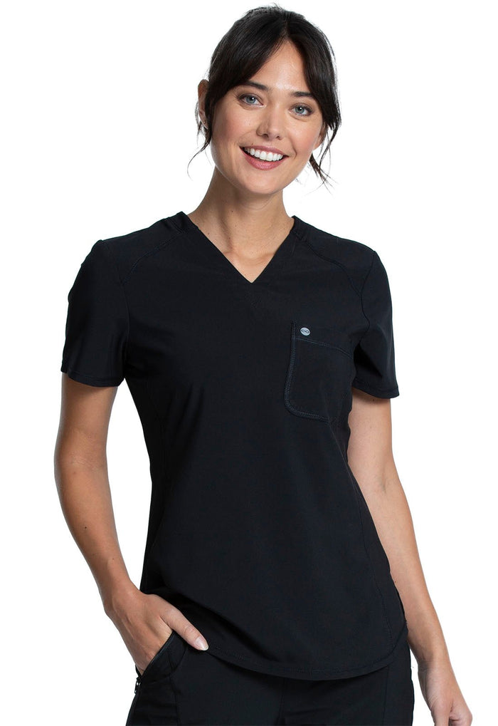 Black Infinity Scrubs Tuckable V-Neck Top- Front View