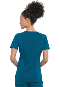 Caribbean Blue Infinity Scrubs Tuckable V-Neck Top- Back View