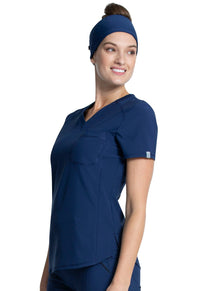 Navy Infinity Scrubs Tuckable V-Neck Top- Left Side View