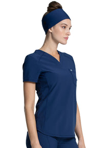 Navy Infinity Scrubs Tuckable V-Neck Top- Right Side View