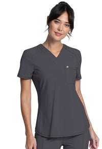 Pewter Infinity Scrubs Tuckable V-Neck Top- Front View