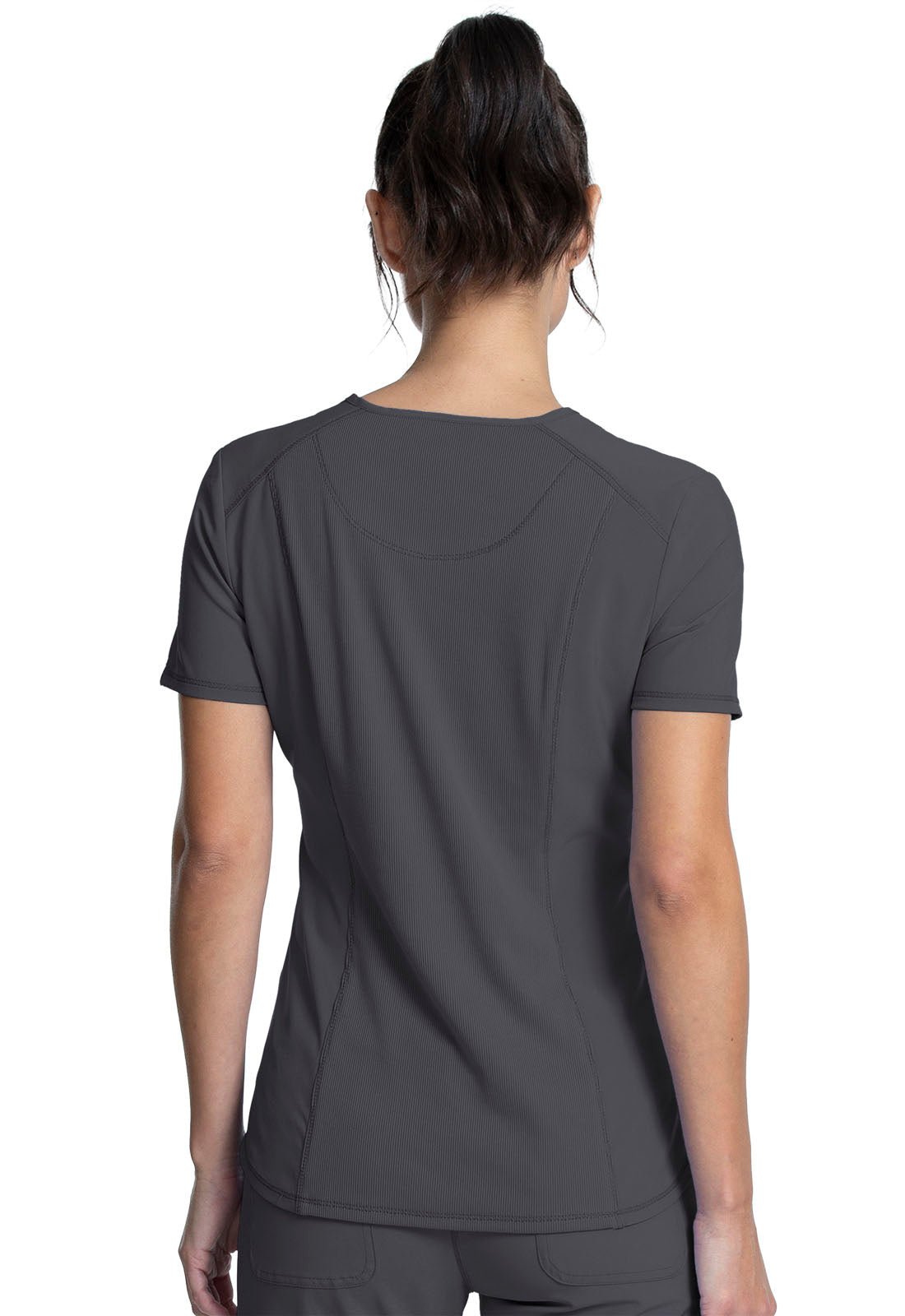 Pewter Infinity Scrubs Tuckable V-Neck Top- Back View