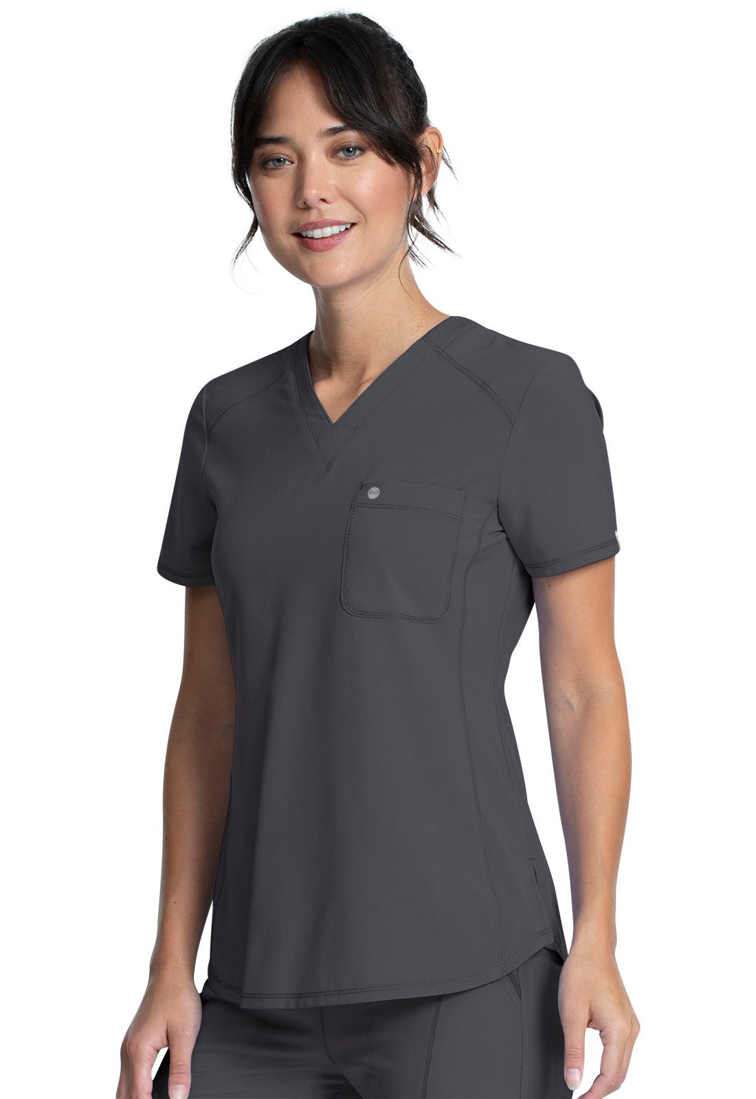 Pewter Infinity Scrubs Tuckable V-Neck Top- Left Side View