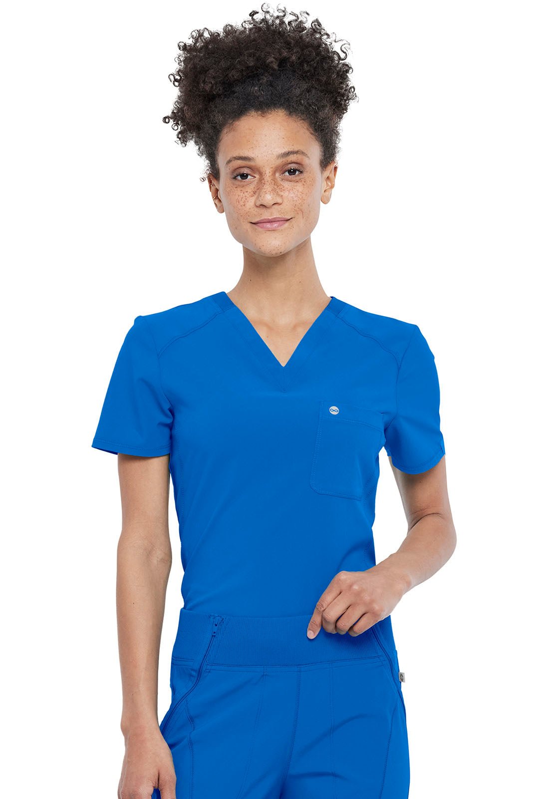 Royal Blue Infinity Scrubs Tuckable V-Neck Top- Front View