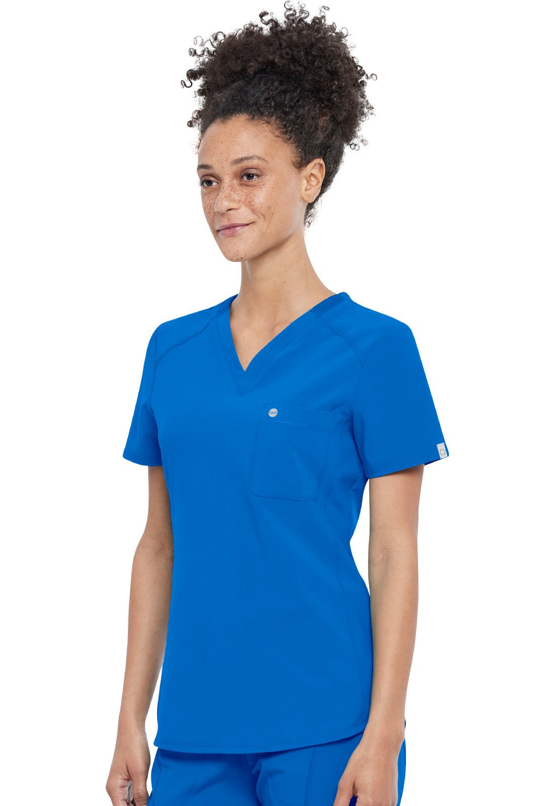 Royal Blue Infinity Scrubs Tuckable V-Neck Top- Left Side View