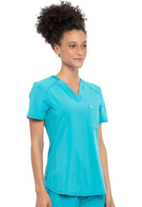 Teal Blue Infinity Scrubs Tuckable V-Neck Top- Front View