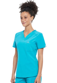Teal Blue Infinity Scrubs Tuckable V-Neck Top- Left Side View