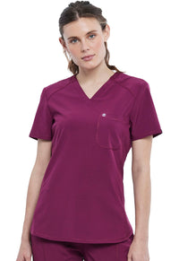 Wine Infinity Scrubs Tuckable V-Neck Top- Front View