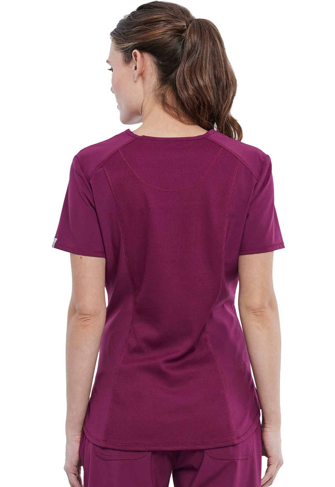 Wine Infinity Scrubs Tuckable V-Neck Top- Back View