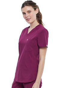 Wine Infinity Scrubs Tuckable V-Neck Top- Left Side View