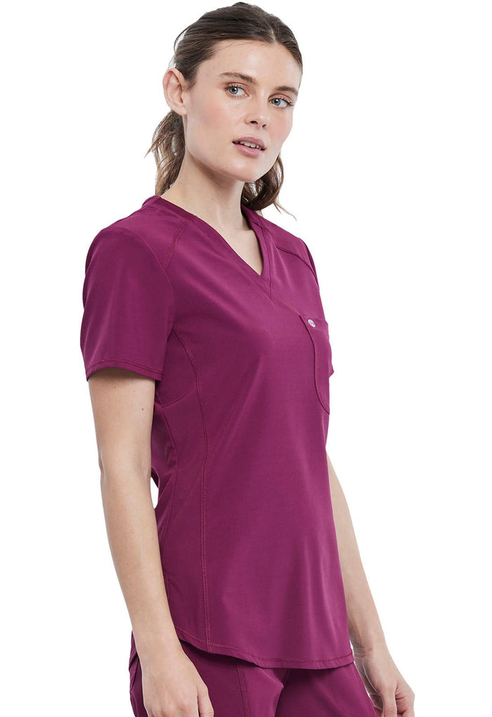 Wine Infinity Scrubs Tuckable V-Neck Top- Right Side View