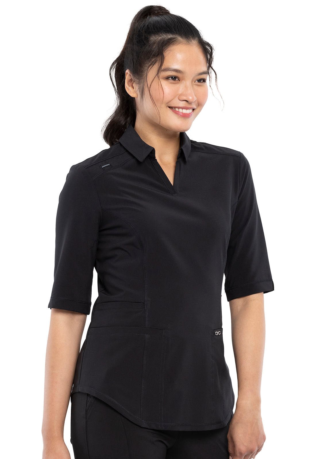 Black Infinity Scrubs Polo Shirt - Right Side View