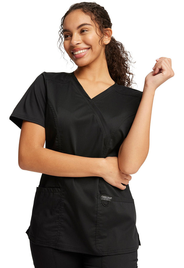 Black Revolution Mock Wrap Top - Front View