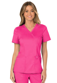 Electric Pink Revolution Mock Wrap Top - Front View