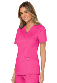 Electric Pink Revolution Mock Wrap Top - Left Side View