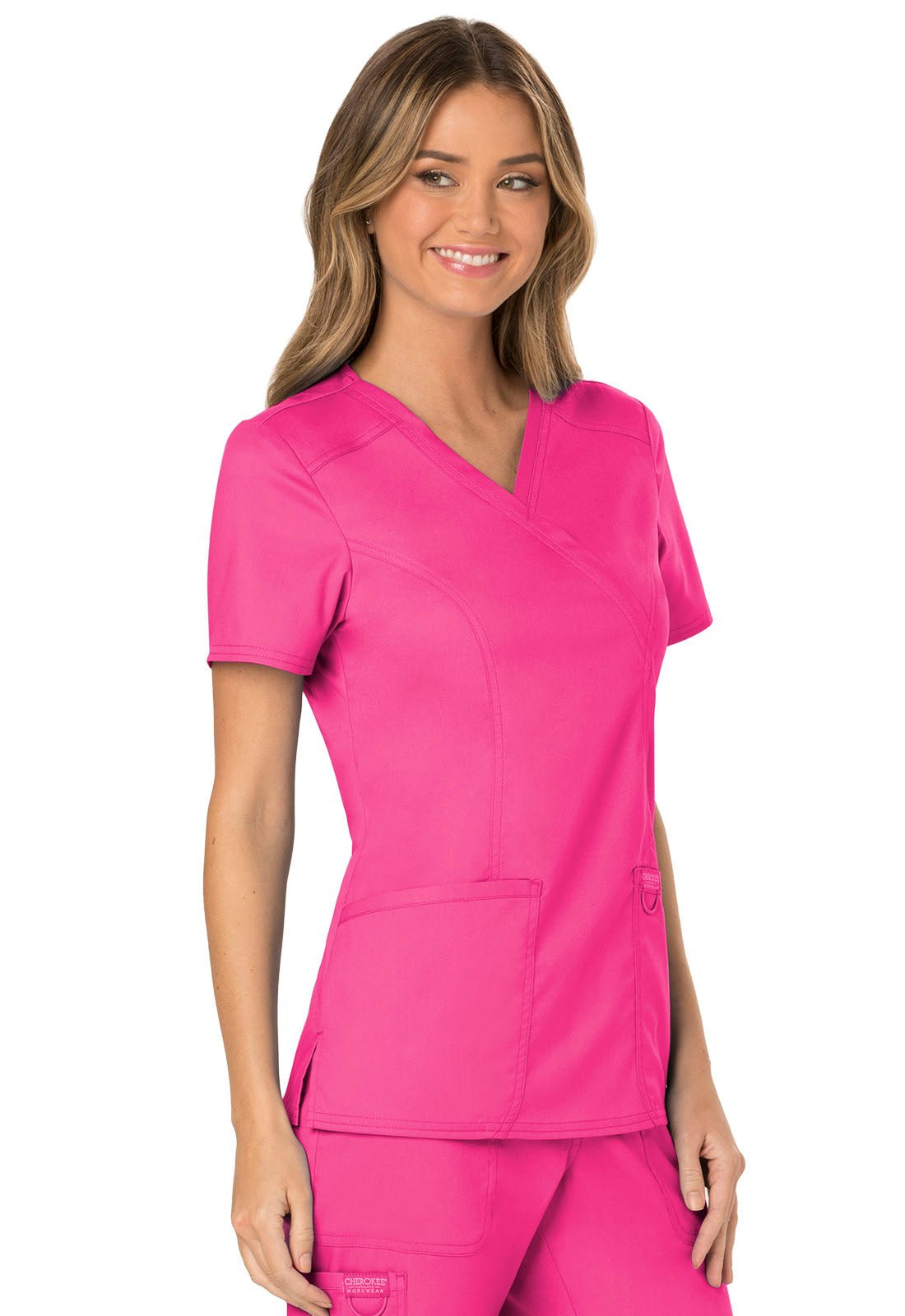 Electric Pink Revolution Mock Wrap Top - Right Side View