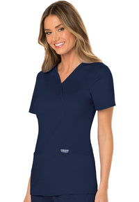 Navy Revolution Mock Wrap Top - Left Side View