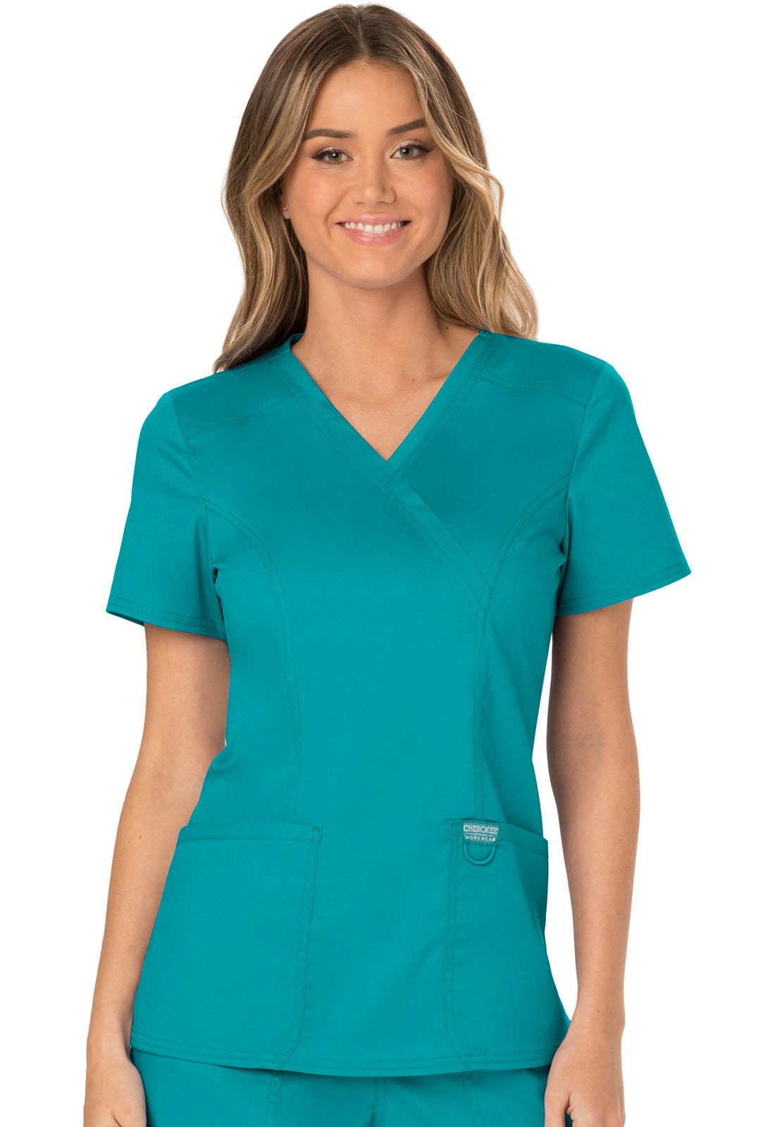 Teal Blue Revolution Mock Wrap Top - Front View