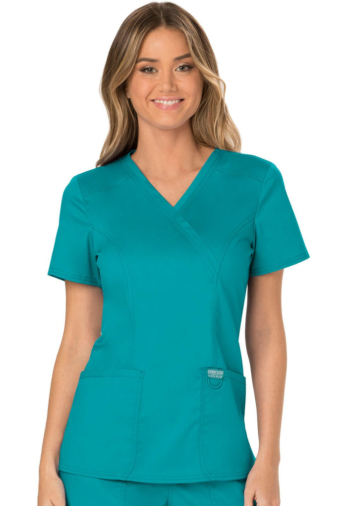 Teal Blue Revolution Mock Wrap Top - Front View