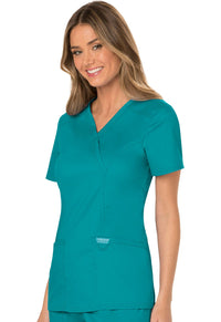 Teal Blue Revolution Mock Wrap Top - Left Side View