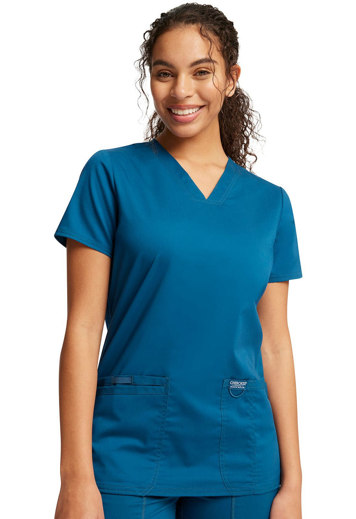 Caribbean Blue Revolution Scrubs V-NecK Top - Front View