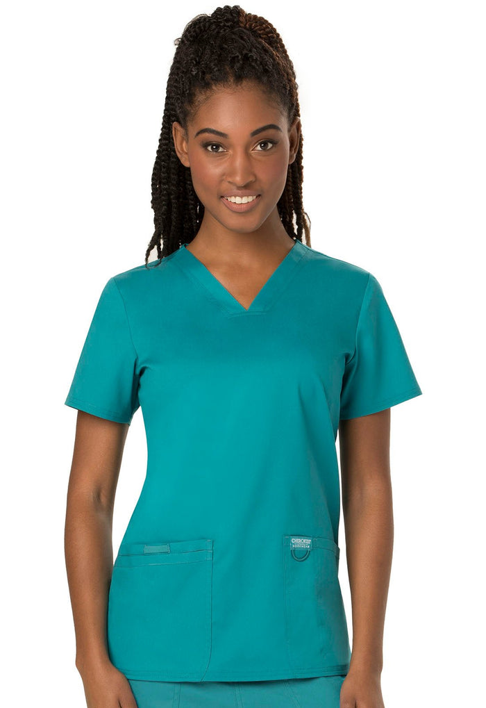 Teal Blue Revolution Scrubs V-NecK Top - Front View